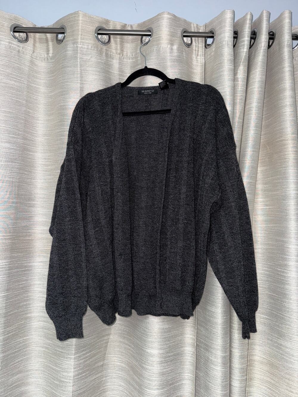 Segreto oversized gray 100% merino wool cardigan made in Italy Medium